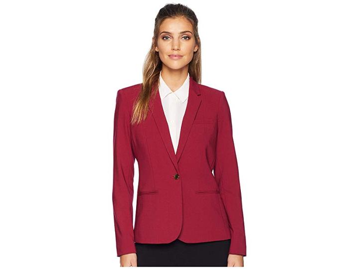 Calvin Klein Woven Button Front Jacket (persimmon) Women's Coat