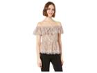 Wayf Terrace Scallop Lace Top (blush Black Lace) Women's Short Sleeve Pullover