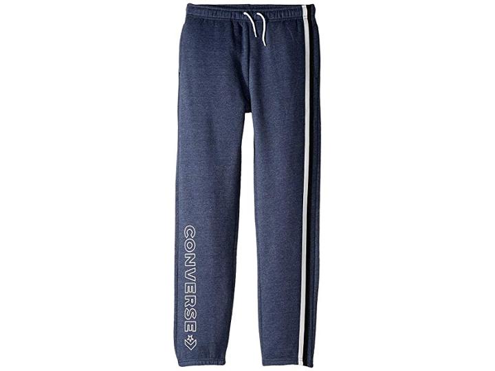 Converse Kids Striped Wordmark Fleece Jogger (big Kids) (obsidian Heather) Boy's Casual Pants