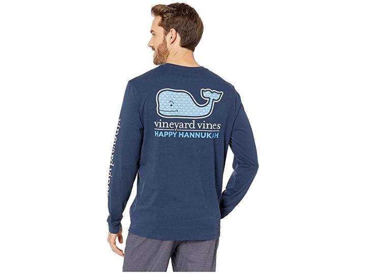 Vineyard Vines Long Sleeve Hanukkah Fill Pocket Tee (blue Blazer) Men's Clothing
