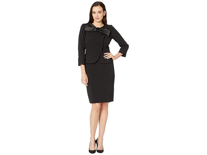 Tahari By Asl Pebble Crepe Skirt Suit With Bow Detail (black) Women's Suits Sets