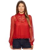 The Kooples Vintage Lace Top With Buttons (red) Women's Blouse