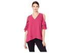 Karen Kane Ruffle Sleeve Crossover Top (cherry) Women's Clothing