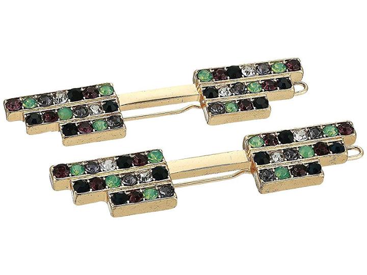 Steve Madden Two-piece Wing Design Jewel Hair Pin (multi/yellow Gold-tone) Brooches Pins