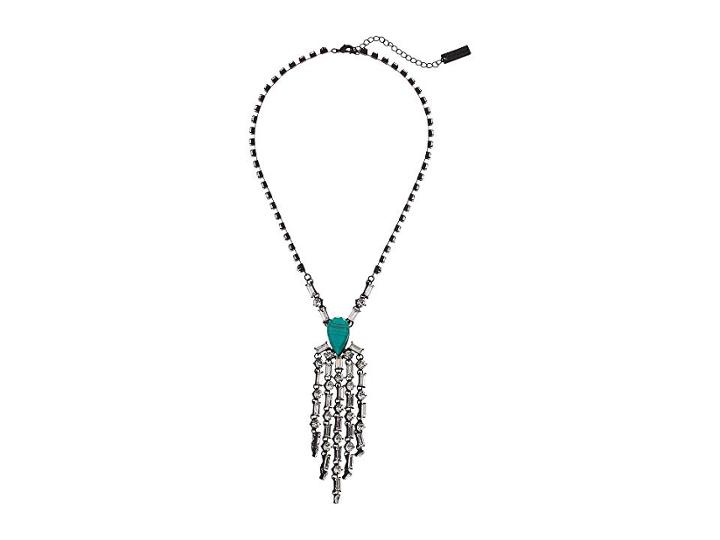 Steve Madden Teardrop Casted Stone Chandelier Pendant Necklace (turquoise/green/black/gunmetal-tone) Necklace