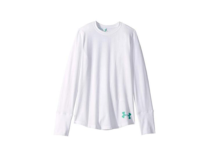 Under Armour Kids Finale Long Sleeve (big Kids) (white/green Malachite) Girl's Clothing