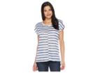 Two By Vince Camuto Extended Shoulder Stripe Slub Tee (high Tide) Women's T Shirt