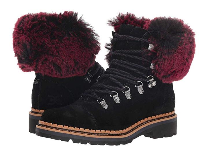 Sam Edelman Bowen (black/raspberry Wine Velutto Suede Leather/opulent Fur) Women's Shoes