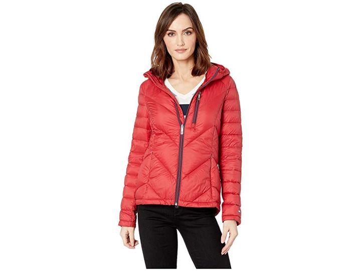 Tommy Hilfiger Packable Down Hooded Zip Front Jacket (crimson) Women's Coat