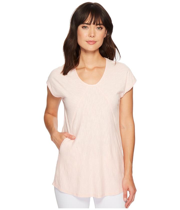 Mod-o-doc Micro Stripe Diagonal Seamed T-shirt W/ Pockets (peach) Women's T Shirt