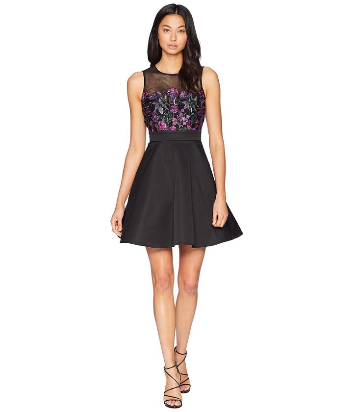 Bebe Fit Flare Embroidery Dress (black/multi) Women's Dress