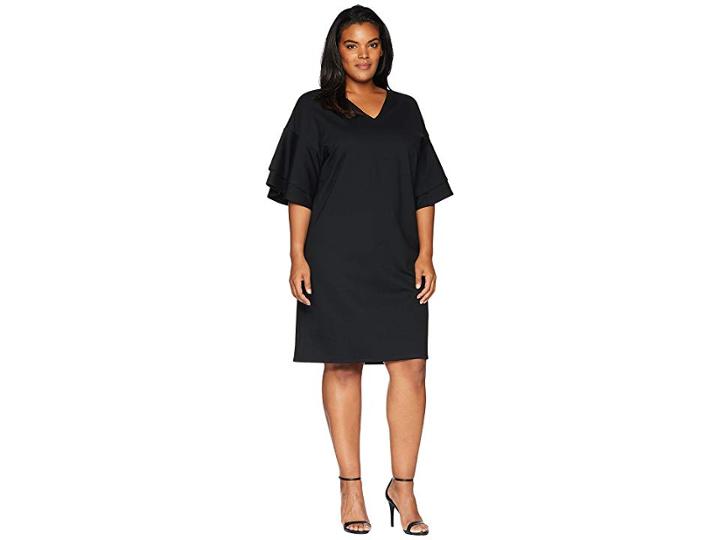 Lauren Ralph Lauren Plus Size Ponte Flutter-sleeve Shift Dress (polo Black) Women's Dress