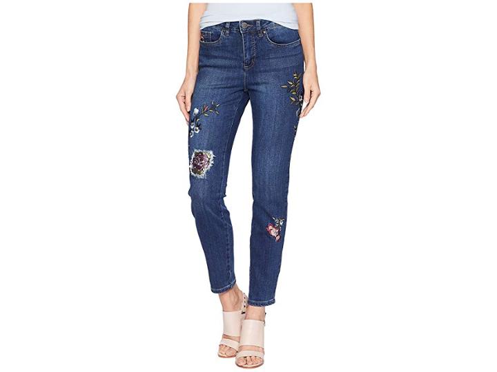Fdj French Dressing Jeans Floral Embroidered Olivia Slim Ankle (indigo) Women's Casual Pants