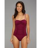 Badgley Mischka Solids Shirred Bandeau Maillot (wine) Women's Swimsuits One Piece