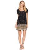 Pink Rose Scoop Neck Pleated Seam Detail Short Sleeve Dress (black/gold Border) Women's Dress