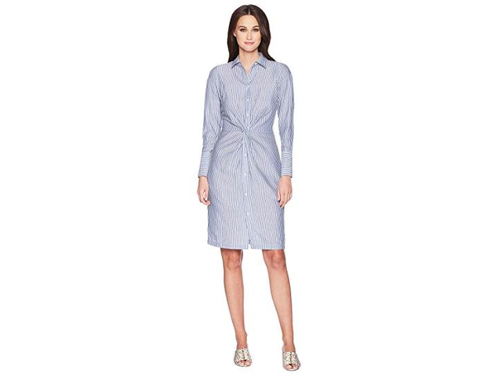 Vince Classic Stripe Twist Front Shirtdress (white/blue) Women's Dress