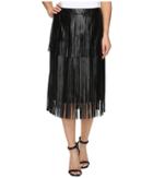 Vince Camuto Pleather Fringe Tiered Skirt (rich Black) Women's Skirt