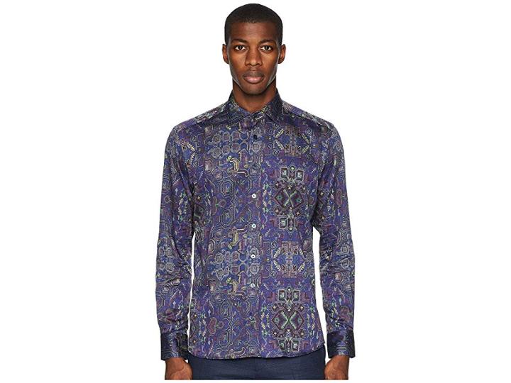 Etro New Warrant Printed Shirt (blue) Men's Clothing