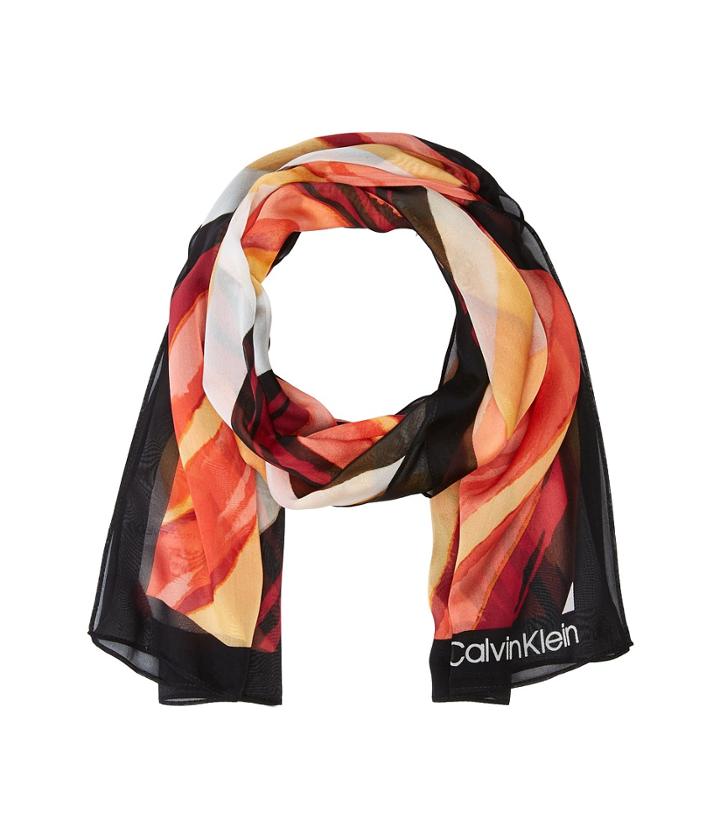 Calvin Klein Diagonal Brush Chiffon (cayenne) Scarves