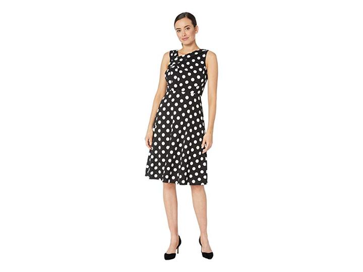 Taylor Sleeveless Polka Dot Asymmetrical Neck Dress (black/ivory) Women's Dress