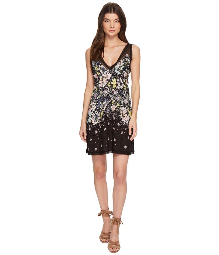 Free People Longwood Printed Slip Dress (black) Women's Dress