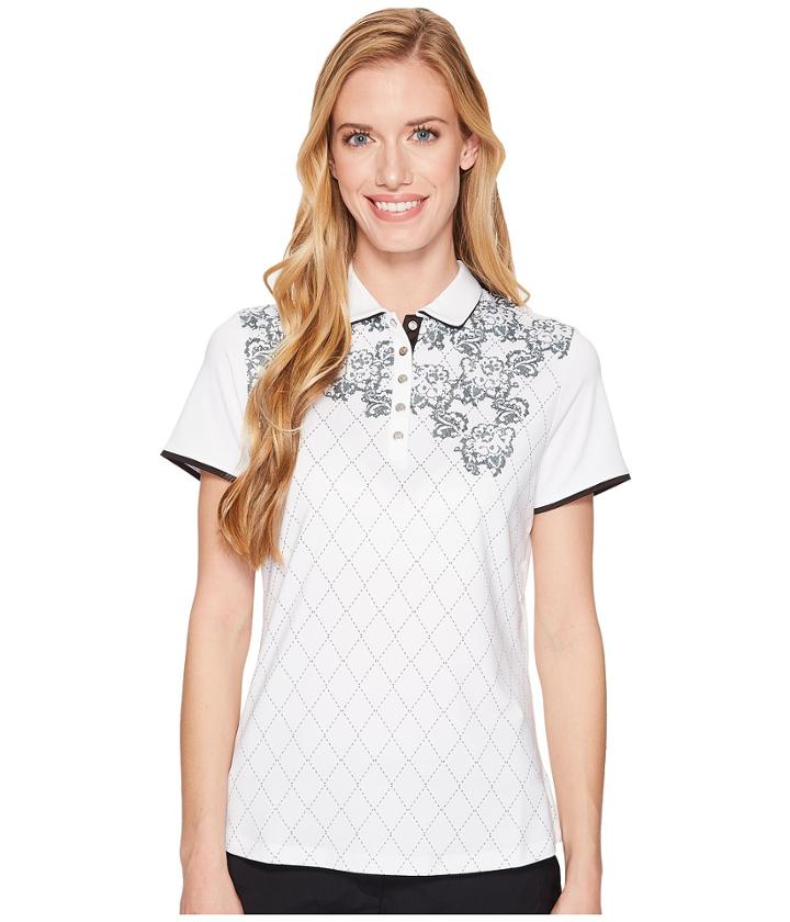 Callaway Lace Argyle Printed Polo (bright White) Women's Sleeveless