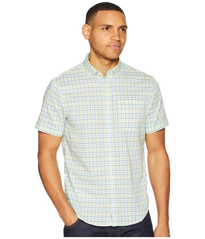 Original Penguin Short Sleeve Stretch Nep Plaid (butterfly) Men's Short Sleeve Button Up