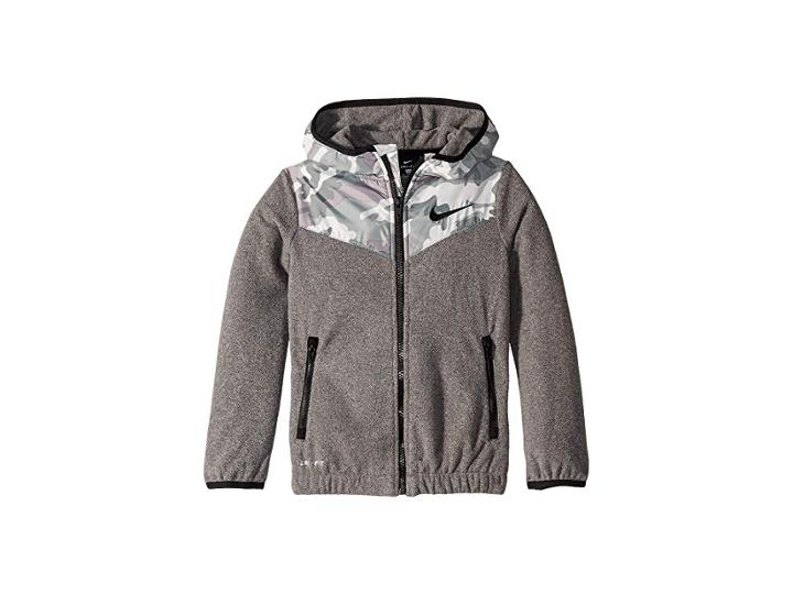 Nike Kids Polar Therma All Over Print Full Zip (little Kids) (dark Gray Heather/black) Boy's Coat