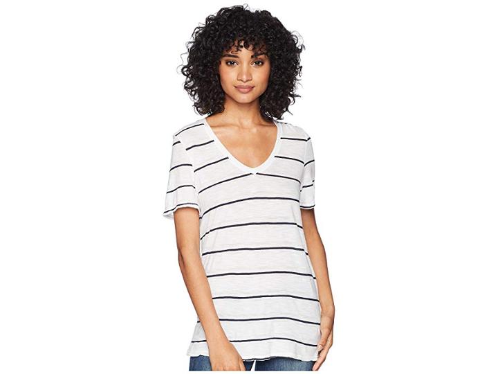 Michael Stars Lexi Stripe V-neck Tee (white) Women's T Shirt