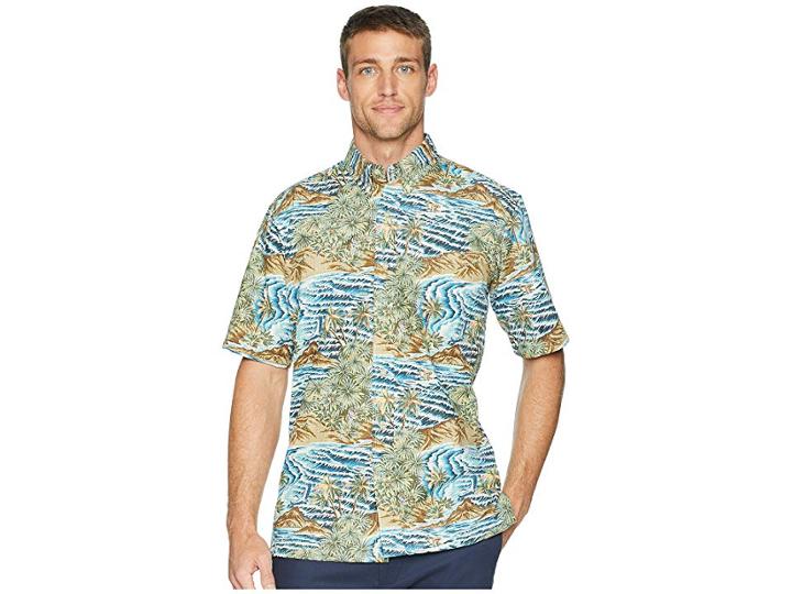 Reyn Spooner Sumatra Slide Classic Fit Aloha Shirt (azure) Men's Short Sleeve Button Up