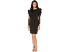 Betsey Johnson Scuba Crepe Dress With Structured Shoulders And Lace Sleeves (black) Women's Dress