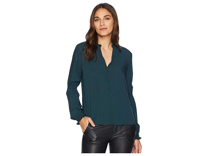 1.state Split-neck Foulard Dobby Top W/ Smocking (pine Green) Women's Clothing