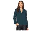 1.state Split-neck Foulard Dobby Top W/ Smocking (pine Green) Women's Clothing