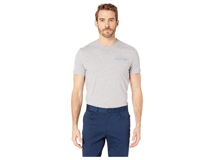 Calvin Klein Ribbon Print Tee (heroic Grey Heather) Men's T Shirt
