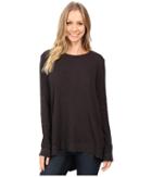Dylan By True Grit Softest Slub Waffle Long Sleeve Asymmetrical Top (soft Black) Women's Long Sleeve Pullover