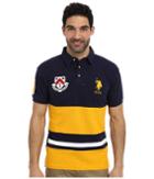 U.s. Polo Assn. Color Block Slim Fit Number 1 Applique Logo Patch Pique Polo (marigold Yellow) Men's Short Sleeve Pullover