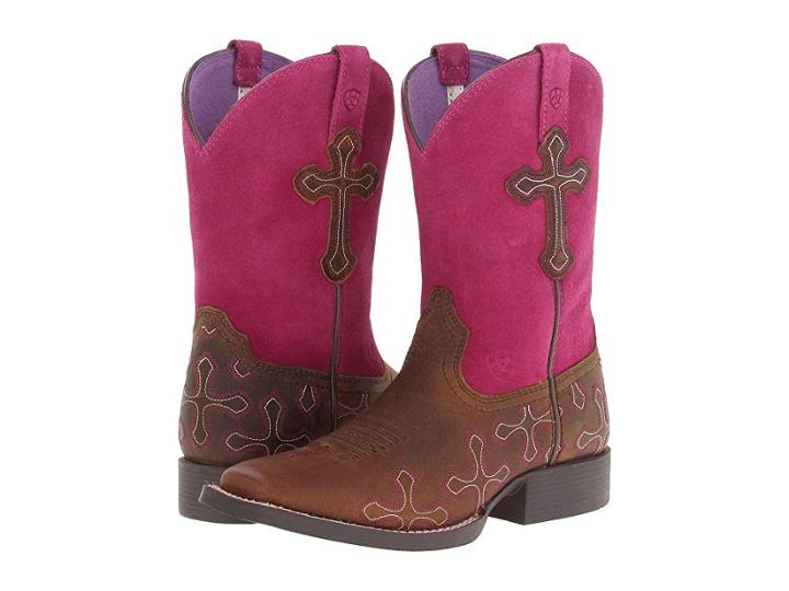 Ariat Kids Crossroads Distressed (toddler/little Kid/big Kid) (brown/fuchsia) Cowboy Boots