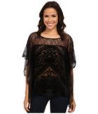 Hale Bob Truth Or Flare Velvert Burnout W/ Lace Top (black) Women's Blouse