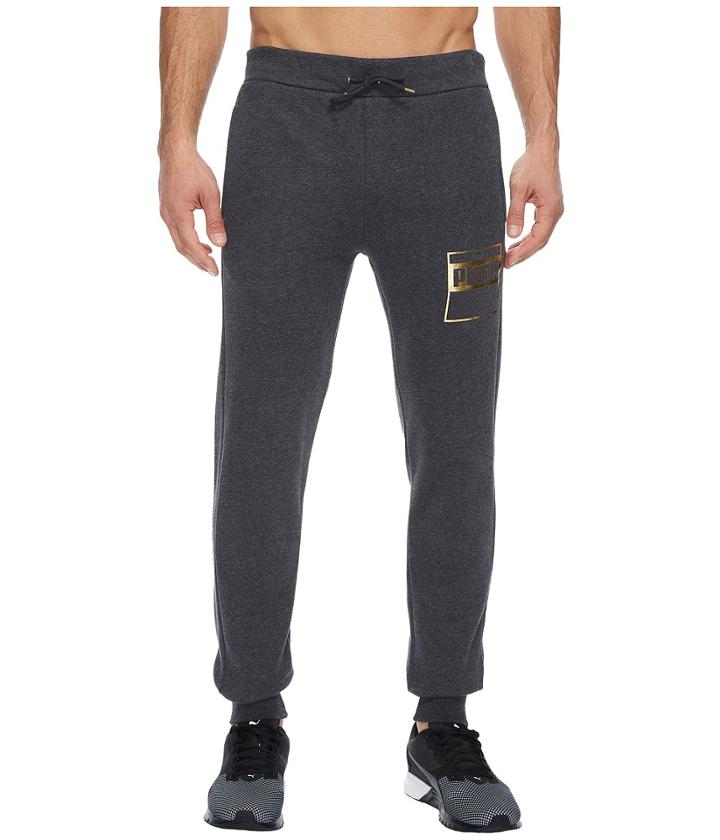 Puma Rebel Gold Sweatpants Fleece (dark Gray Heather) Men's Casual Pants