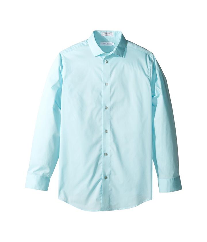 Calvin Klein Kids Long Sleeve Solid Stretch Poplin Shirt (little Kids) (light Teal) Boy's Clothing