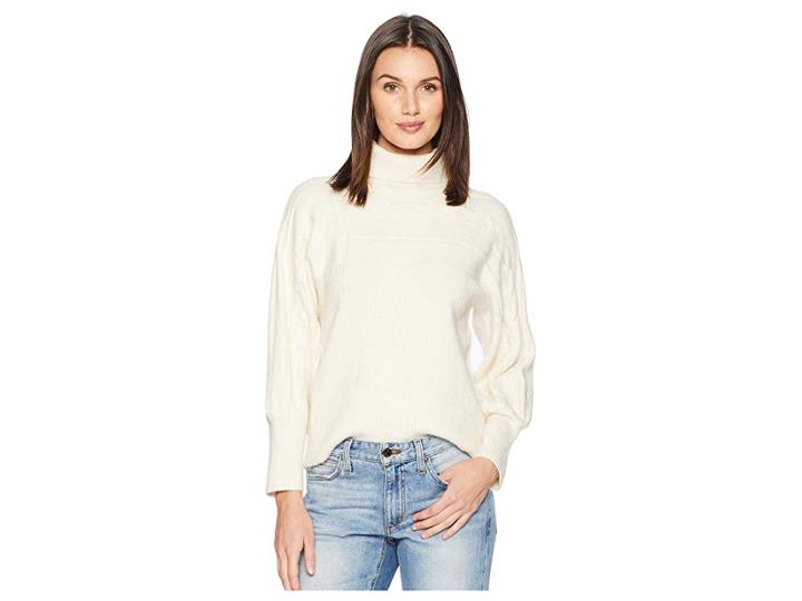 J.o.a. Turtleneck Cable Knit Pullover Sweater (ivory) Women's Sweater