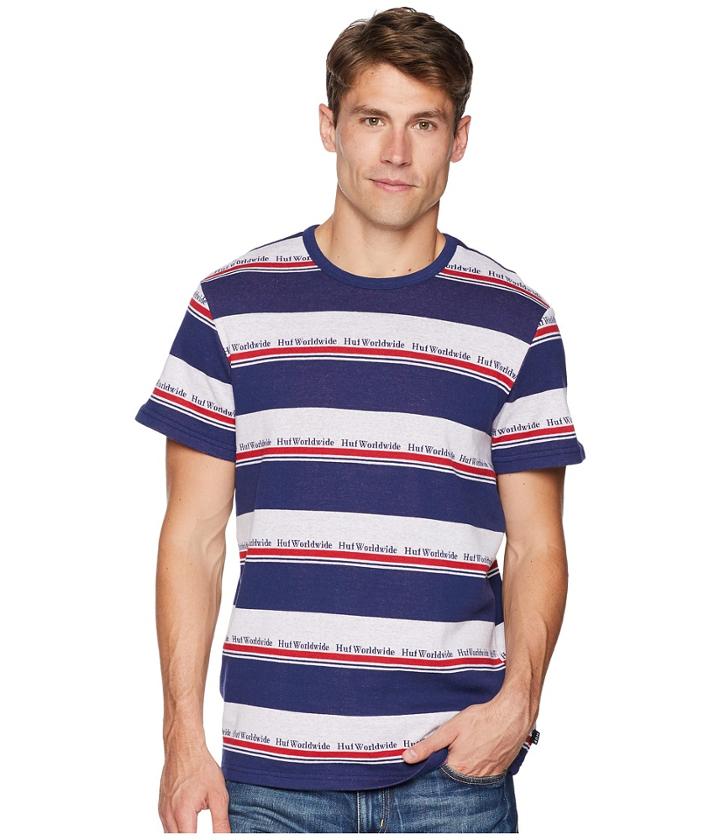 Huf Worldwide Stripe Short Sleeve Knit (twilight Blue) Men's Clothing