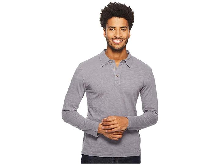 Mod-o-doc Salt Point Long Sleeve Slub Jersey Polo (grey Sky) Men's Long Sleeve Pullover
