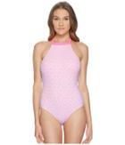 Letarte Lace High Neck One-piece (white Multi) Women's Swimsuits One Piece
