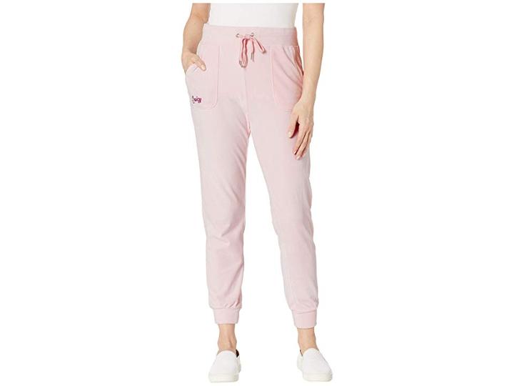 Juicy Couture Foil Logo Pocket Racer Velour Jogger (primrose Pink) Women's Casual Pants