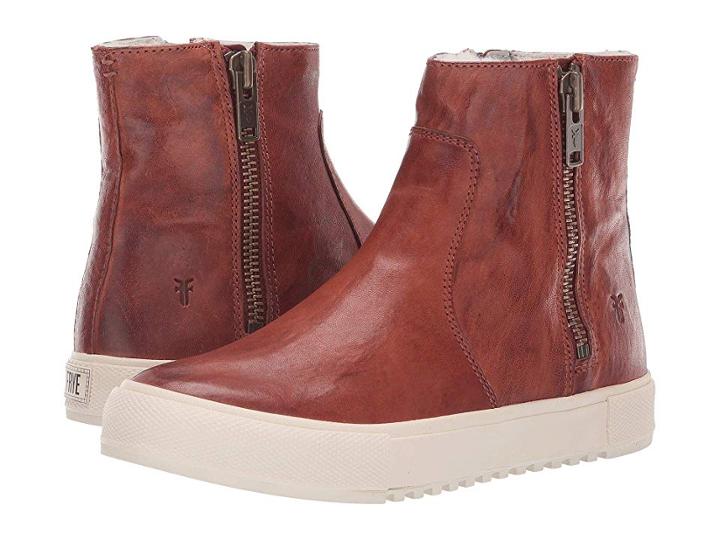 Frye Gia Lug Double Zip (cognac/shearling) Women's  Shoes