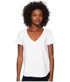 Three Dots Sueded Slub Knit V-neck Tee (white) Women's T Shirt