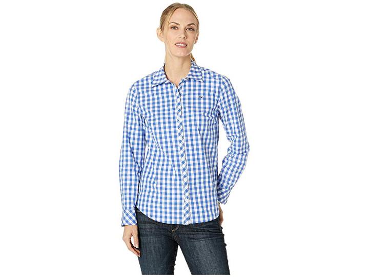 Vineyard Vines Mini Gingham Classic Button Down Shirt (dazzling Blue) Women's Clothing