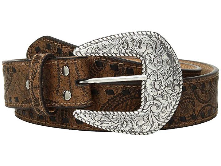 M&f Western Embossed With Tonal Laced Edges Belt (brown) Women's Belts