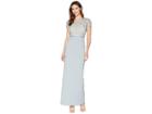 Adrianna Papell Short Sleeve Bead Bodice Gown With Solid Stretch Crepe Skirt (blue Heather) Women's Dress
